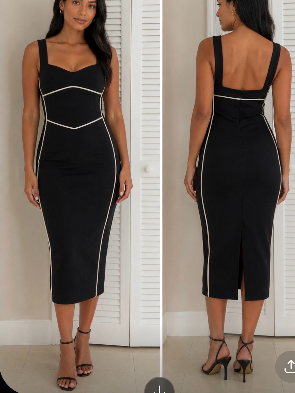 Dark Green Dress with White Piping - Women's Dress